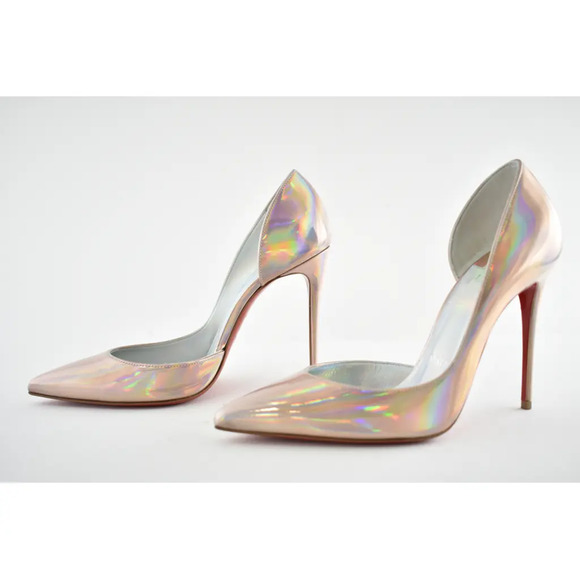 Christian Louboutin Iriza 100 Patent Psychic Wood Rose Iridescent Heel Pump 37 - Picture 8 of 10